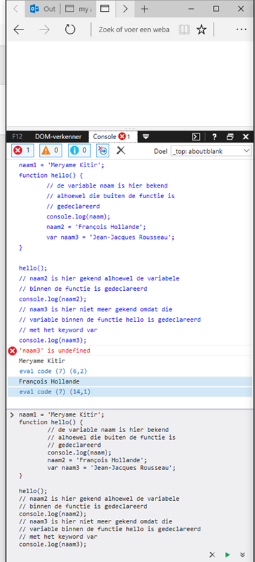 Edge Developer Console - bereik variabelen